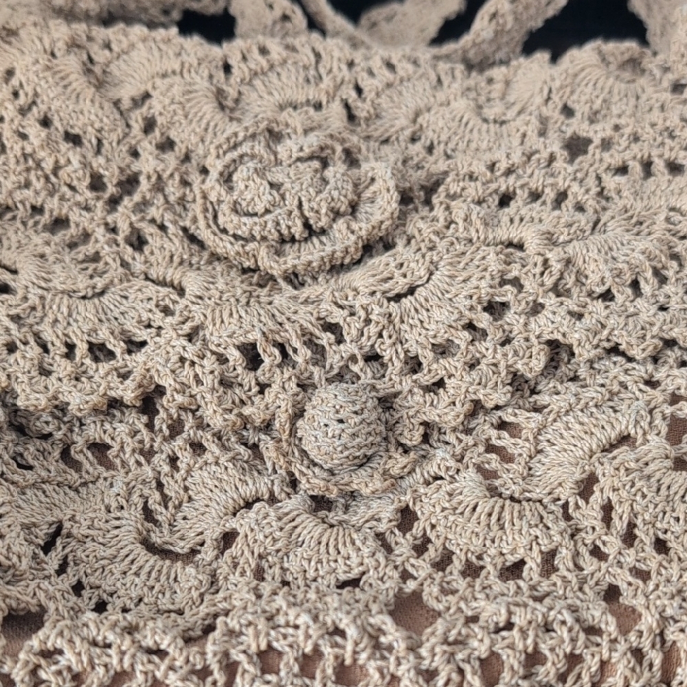 Handcrafted Vintage Crochet Tan Shoulder Strap Purse - Picture 2 of 6